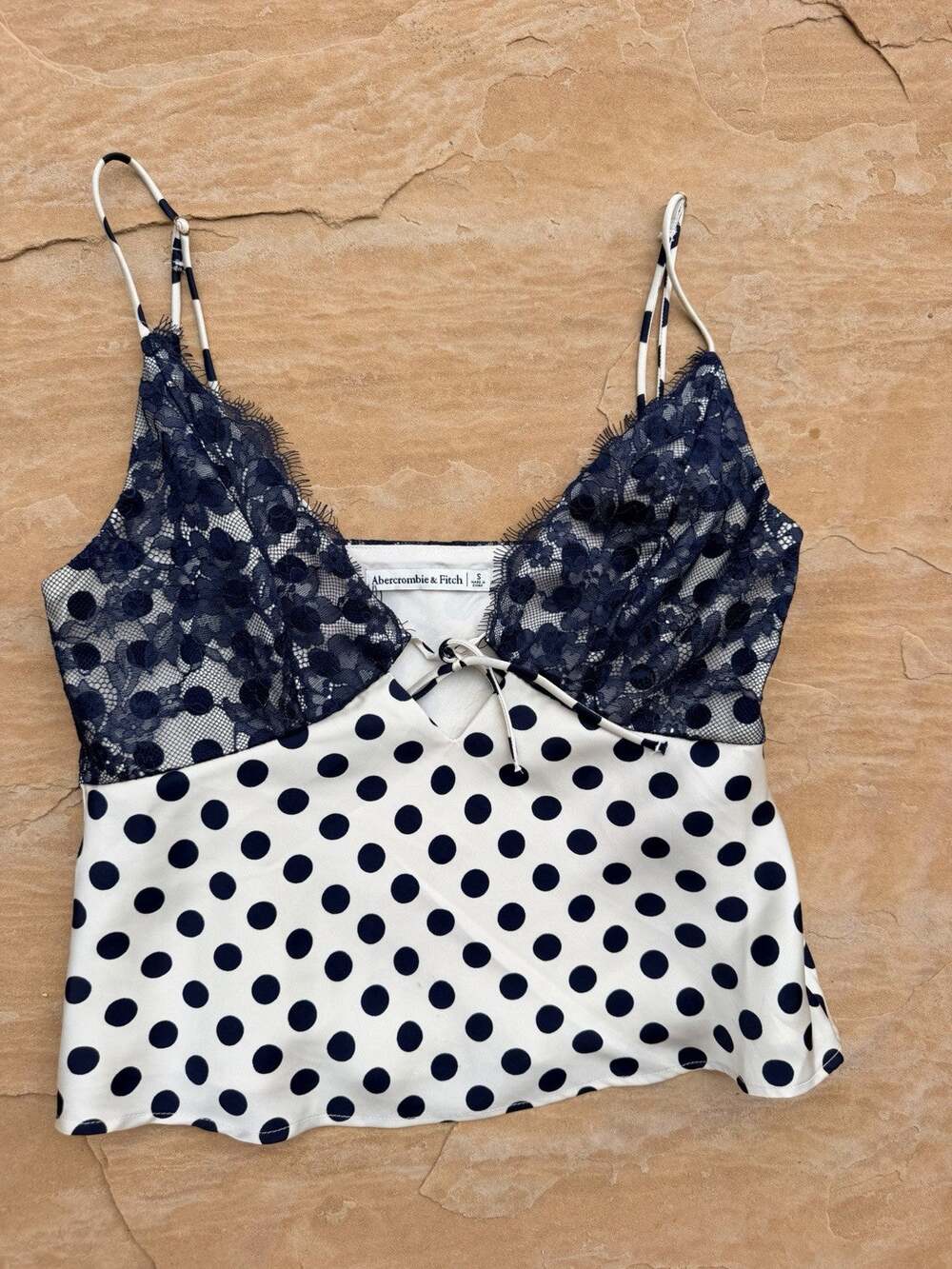 Abercrombie & Fitch Blue Floral Lace Satin Cami Top Small Polka Dot ES
